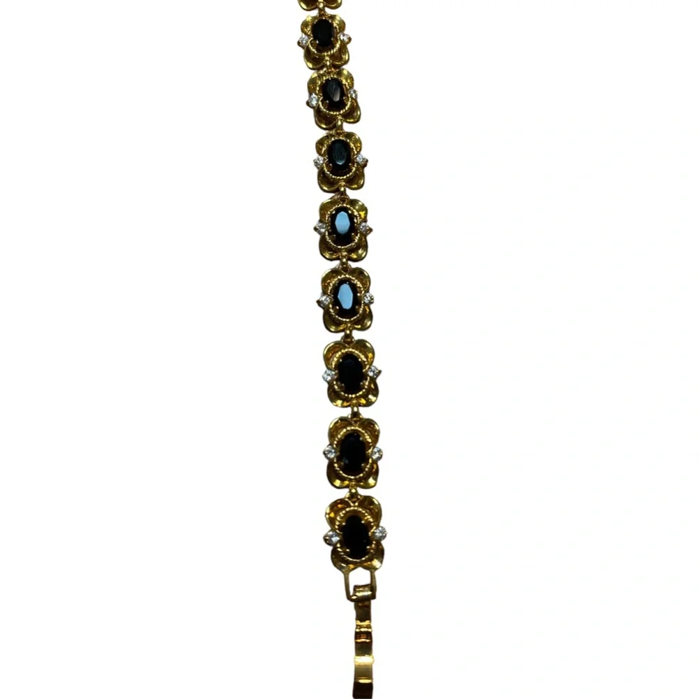Vintage Gold Tone Rhinestone and Black Crystal Bracelet
